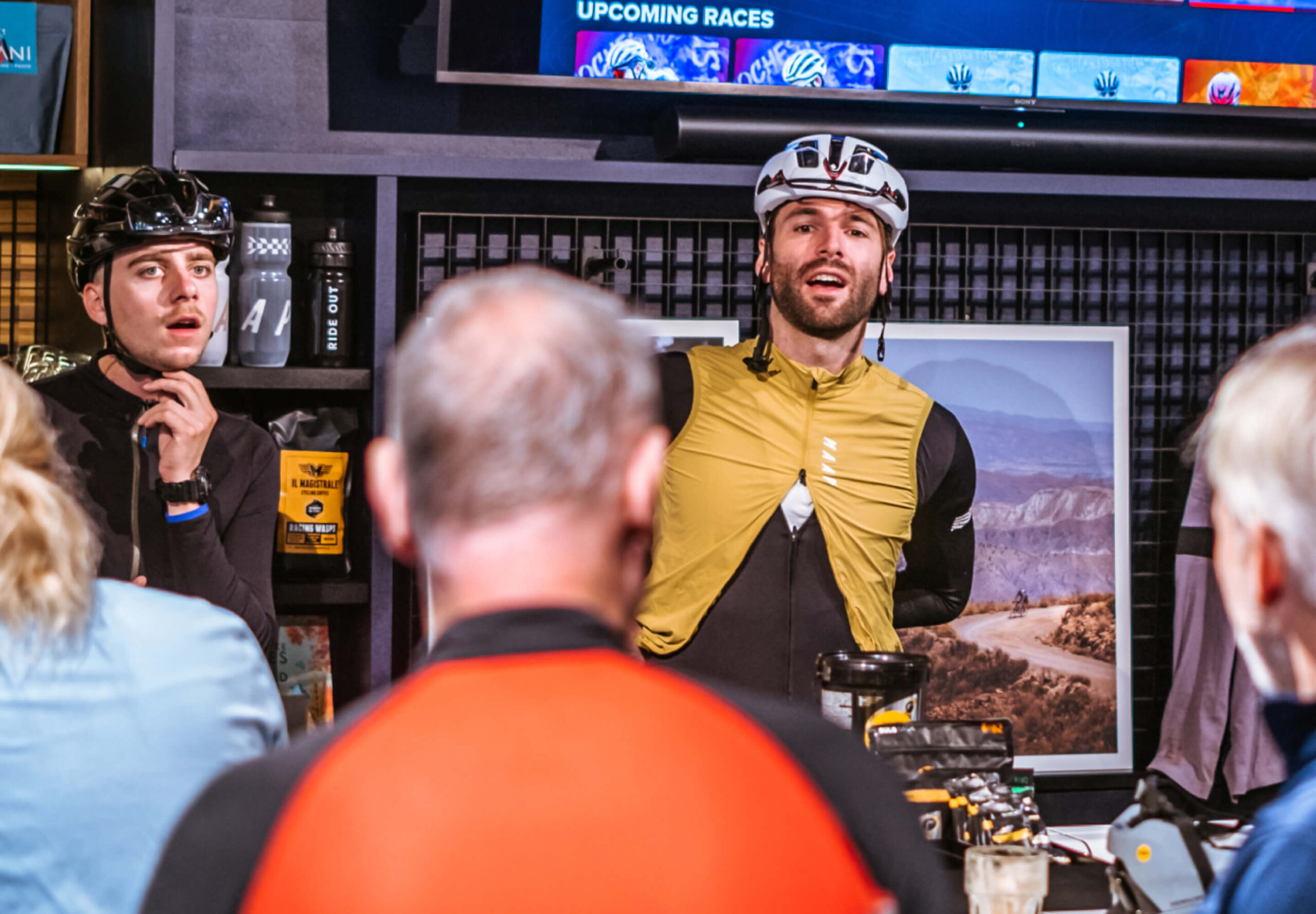 People standing around at Ride Out dressed in bike gear