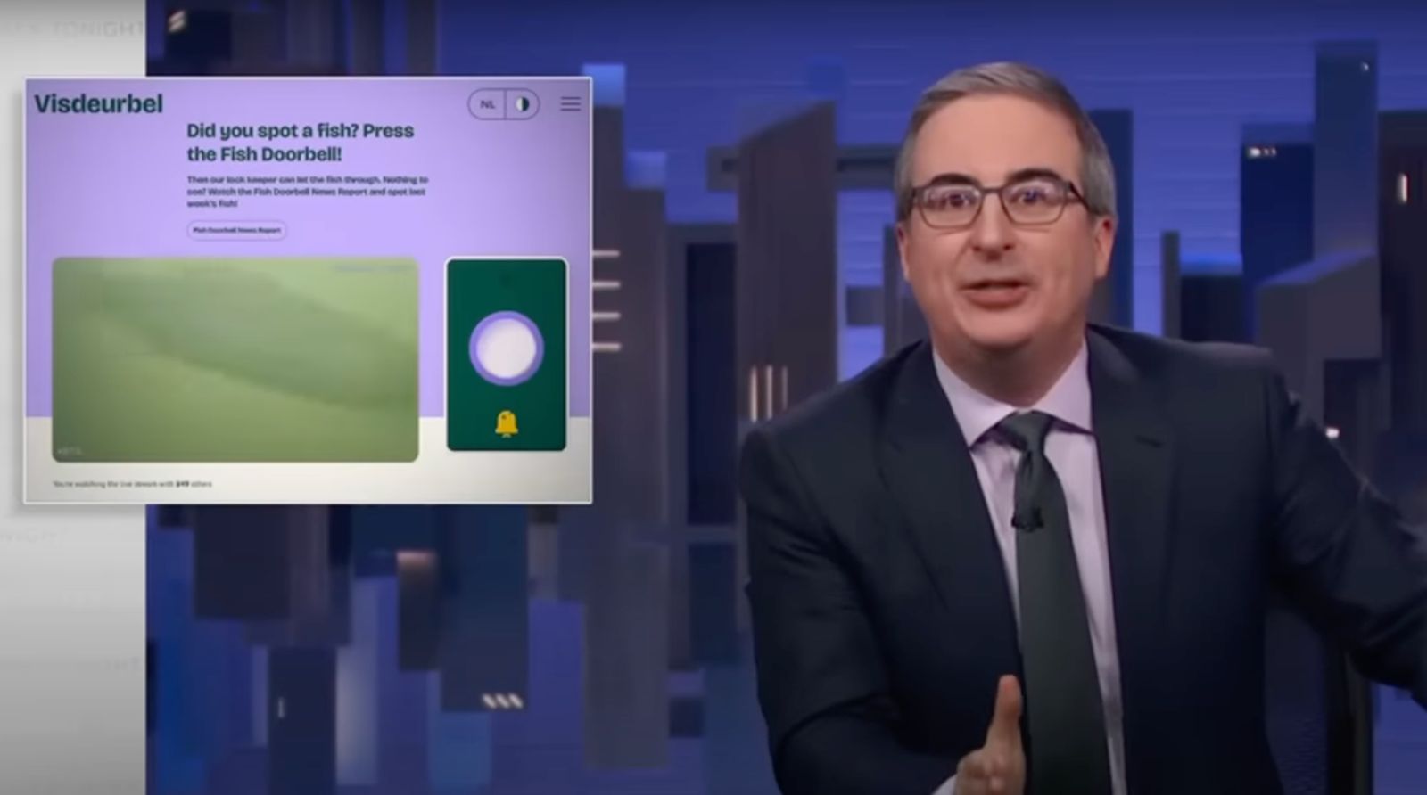 John Oliver talking about de Visdeurbel on Last week tonight